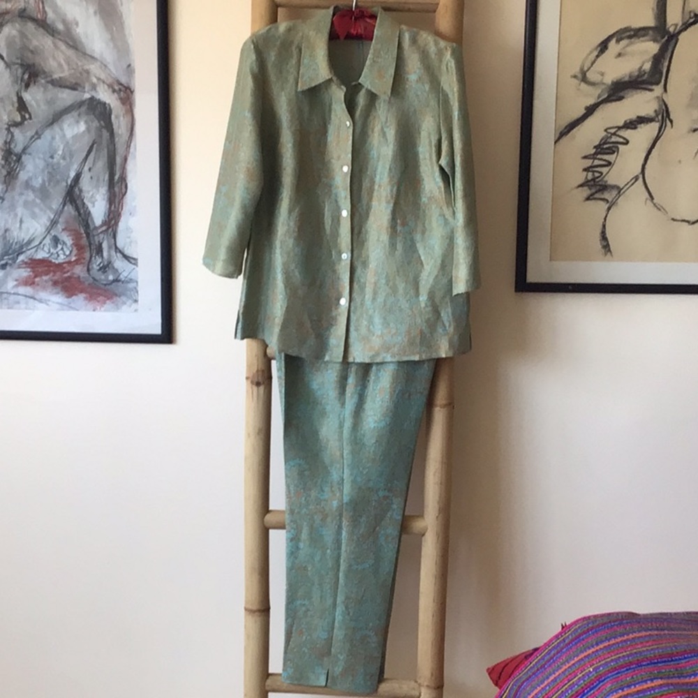 Sigrid Olsen 2 pc suit-turquoise and gold